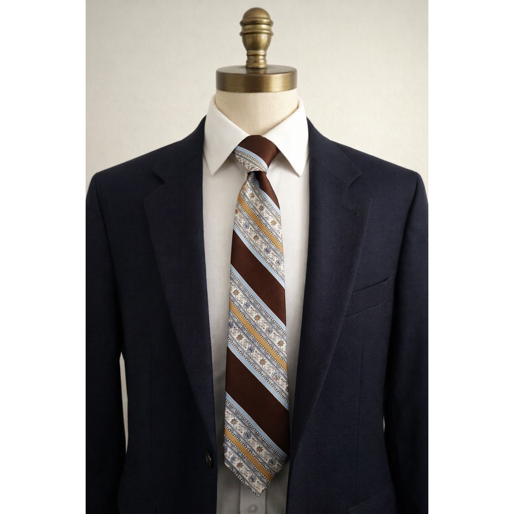 Vintage 70s Brown Striped Geometri ie Made in USA‎ Retro Officecore